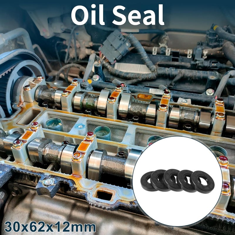 TUCKBOLD Universal Oil Seal TC Double Lip W Steel Spring Seal Ring Rotary Shaft Seal 30x62x12mm High Pressure NBR Rubber Black 5 Pcs - Image 2
